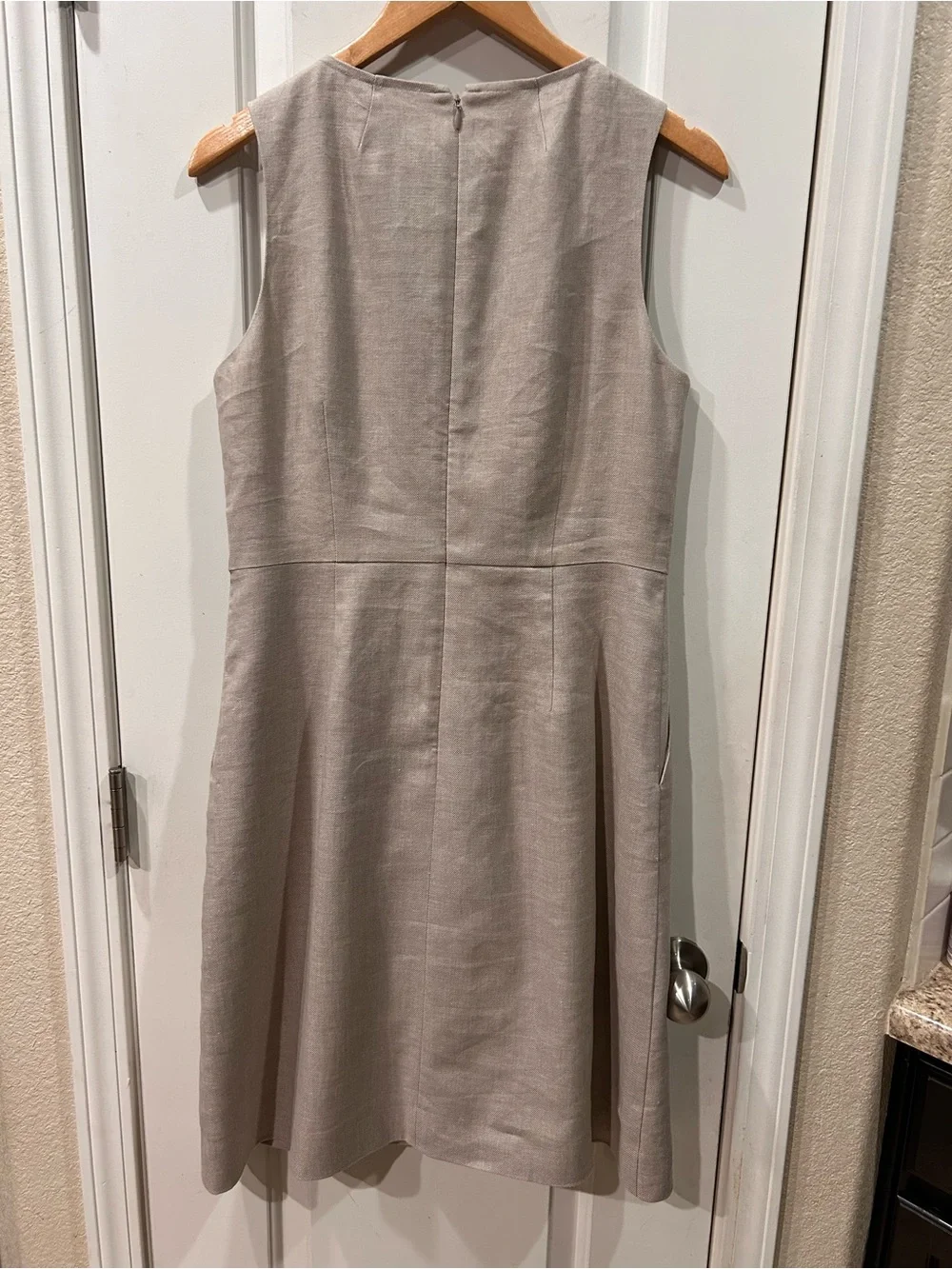 J. Crew Sleeveless Double-Breasted Midi Dress Linen Beige